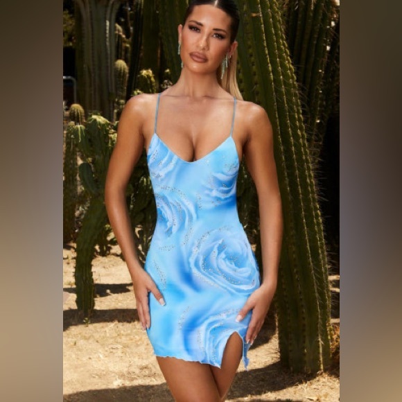 Blue Oh Polly rhinestone embellished dress with draped back - Havana collection - Picture 2 of 5